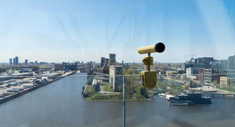 Port of Montreal Glass Tower Entry - Panoramic views inside the fully glassed-in tower